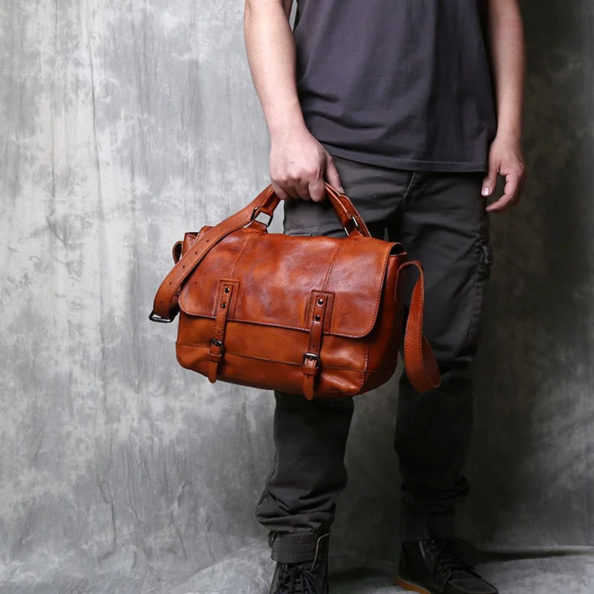 Men’s Vintage Crossbody Briefcase Leather Bag