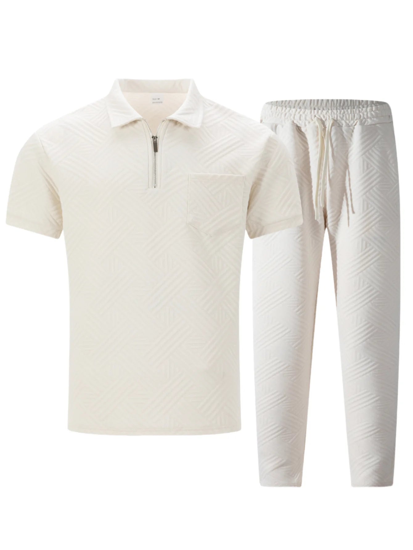 Men’s Textured Polo Shirt and Pants Set – Casual Summer Outfit