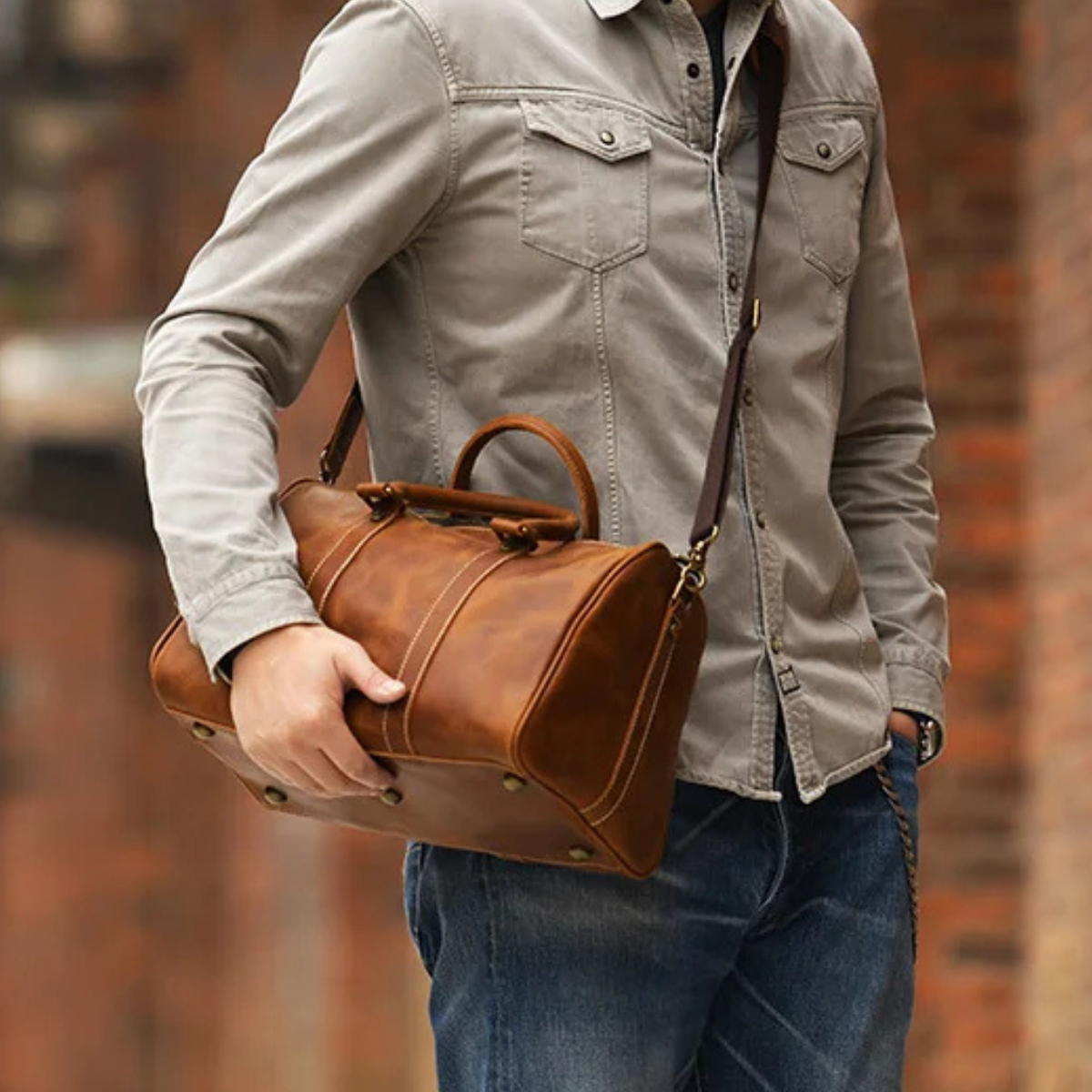 Men’s Retro Weekend Duffle Carry On Leather Luggage
