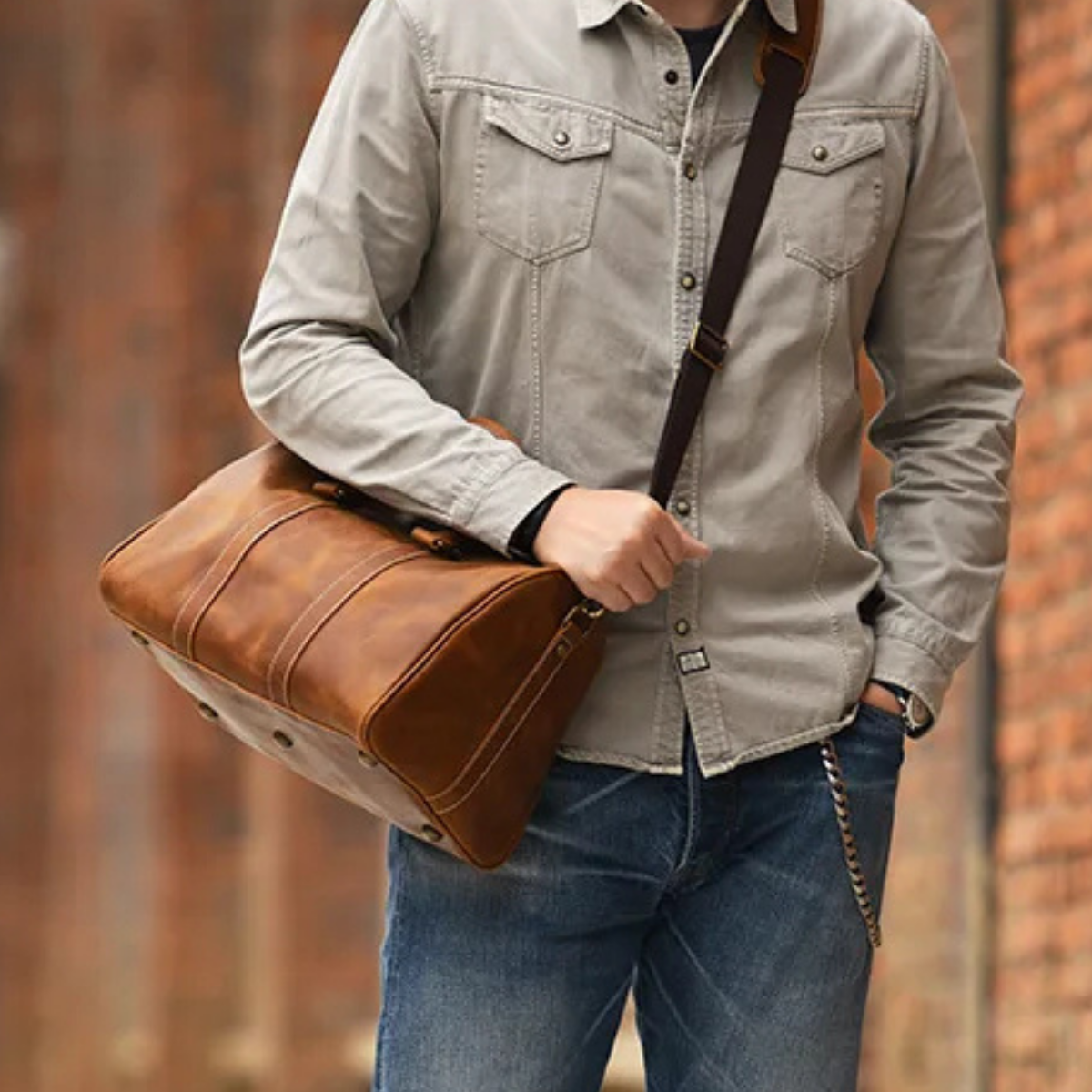 Men’s Retro Weekend Duffle Carry On Leather Luggage