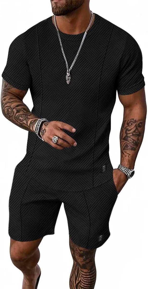 Men’s Beige Two Piece Set – Short Sleeve T Shirt and Shorts