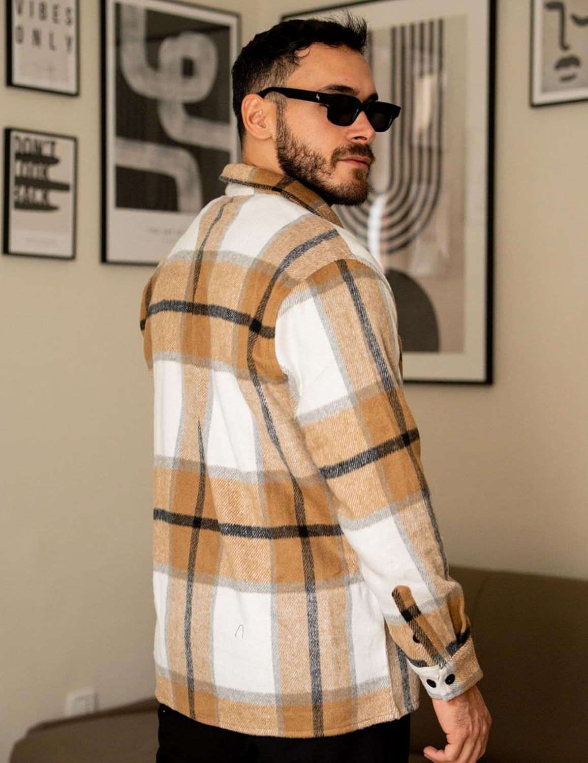 Men’s Plaid Button Up Shirt Jacket – Casual Long Sleeve Checked Overshirt