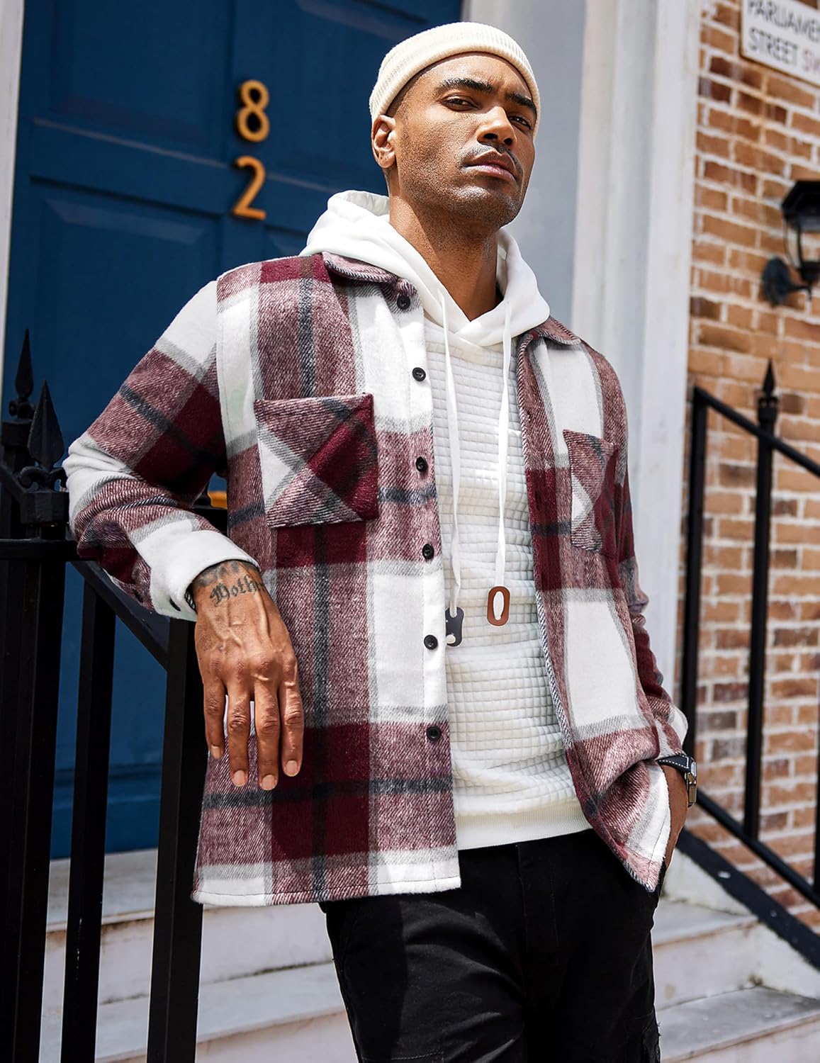 Men’s Plaid Button Up Shirt Jacket – Casual Long Sleeve Checked Overshirt