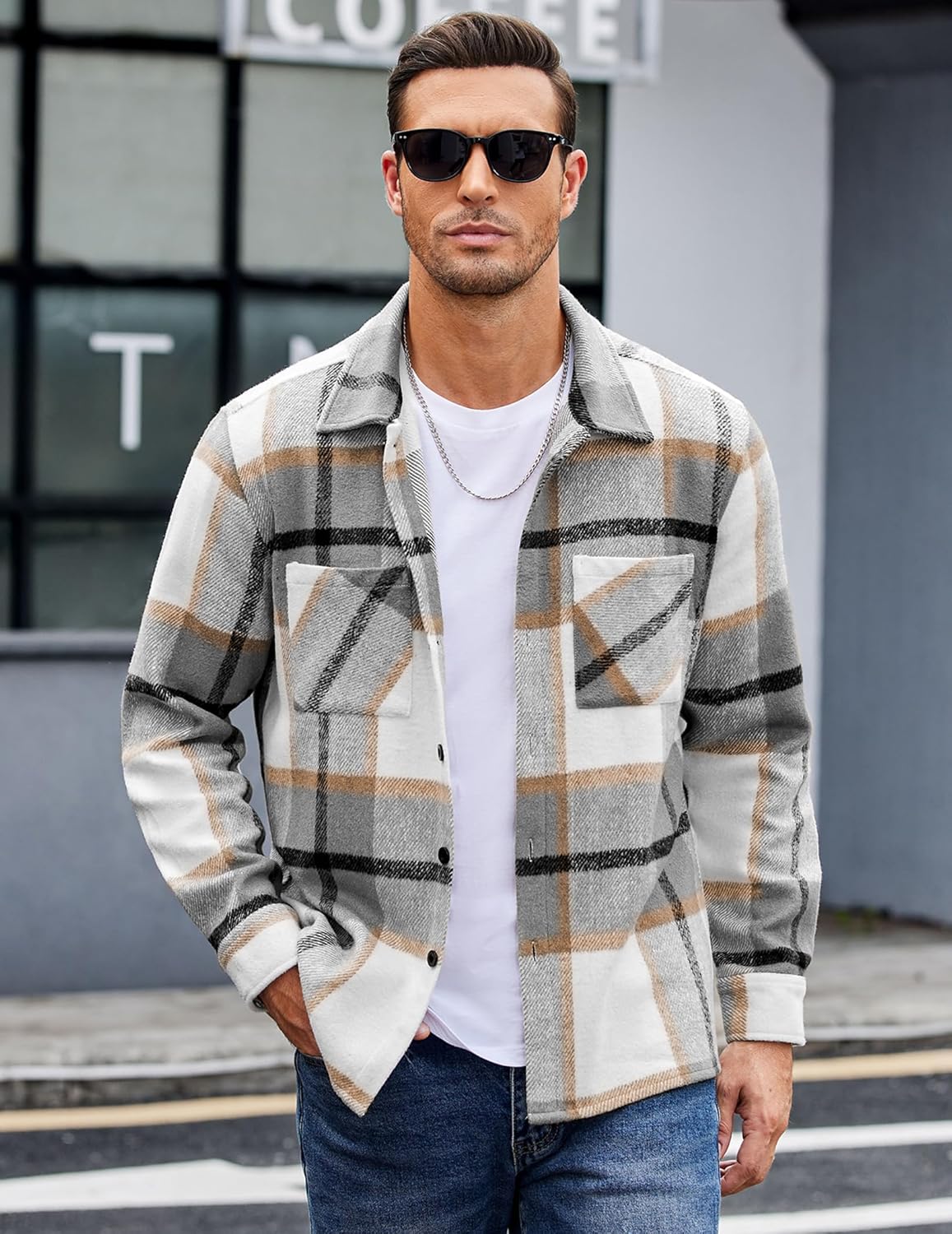 Men’s Plaid Button Up Shirt Jacket – Casual Long Sleeve Checked Overshirt
