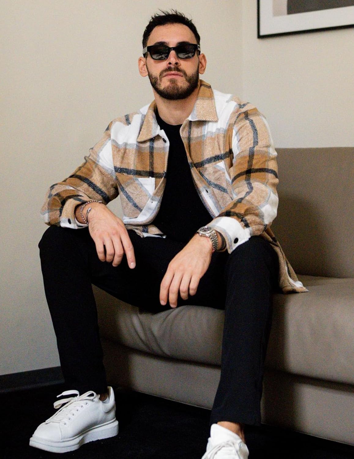 Men’s Plaid Button Up Shirt Jacket – Casual Long Sleeve Checked Overshirt