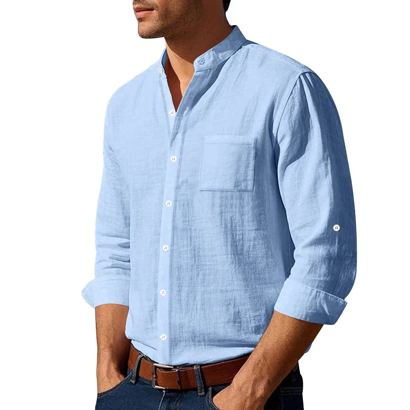 Men’s Cotton Linen Shirt – Casual Long Sleeve Button Down