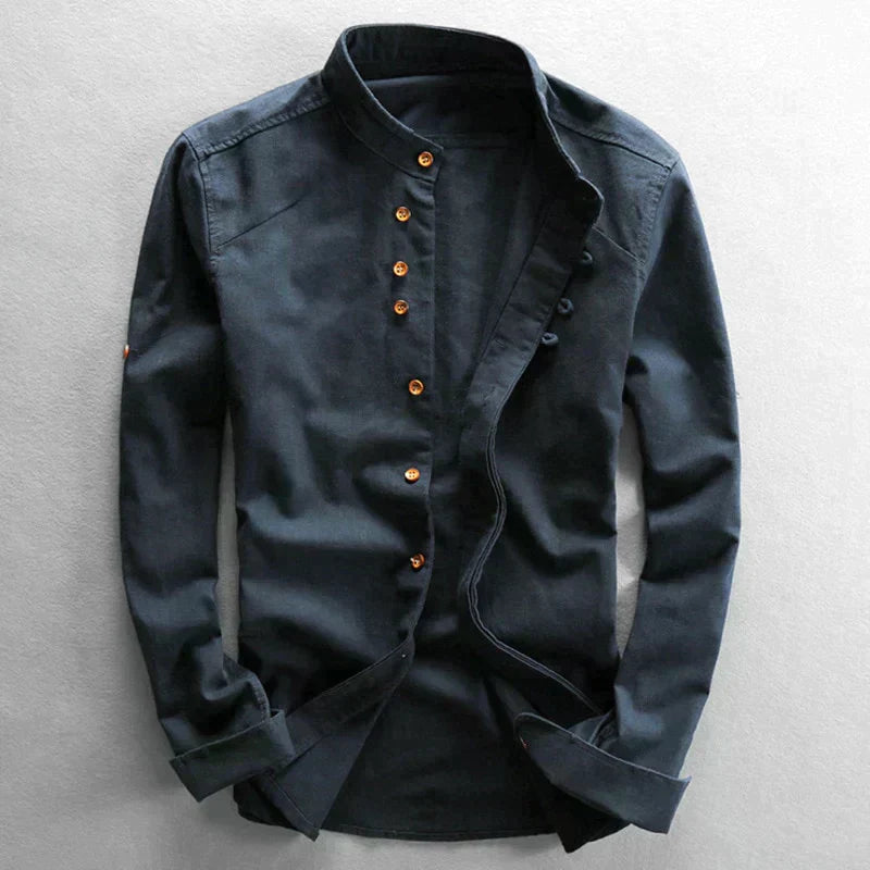 Mandarin Collar Button-Front Shirt for Effortless Movement