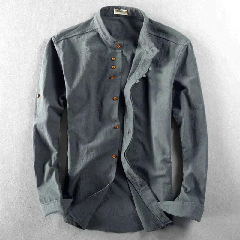 Mandarin Collar Button-Front Shirt for Effortless Movement