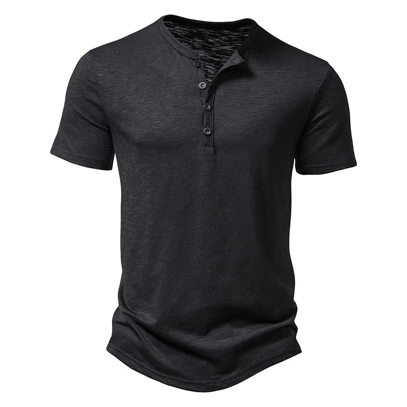Men’s Henley T-Shirt – Casual Short Sleeve Cotton Button Tee