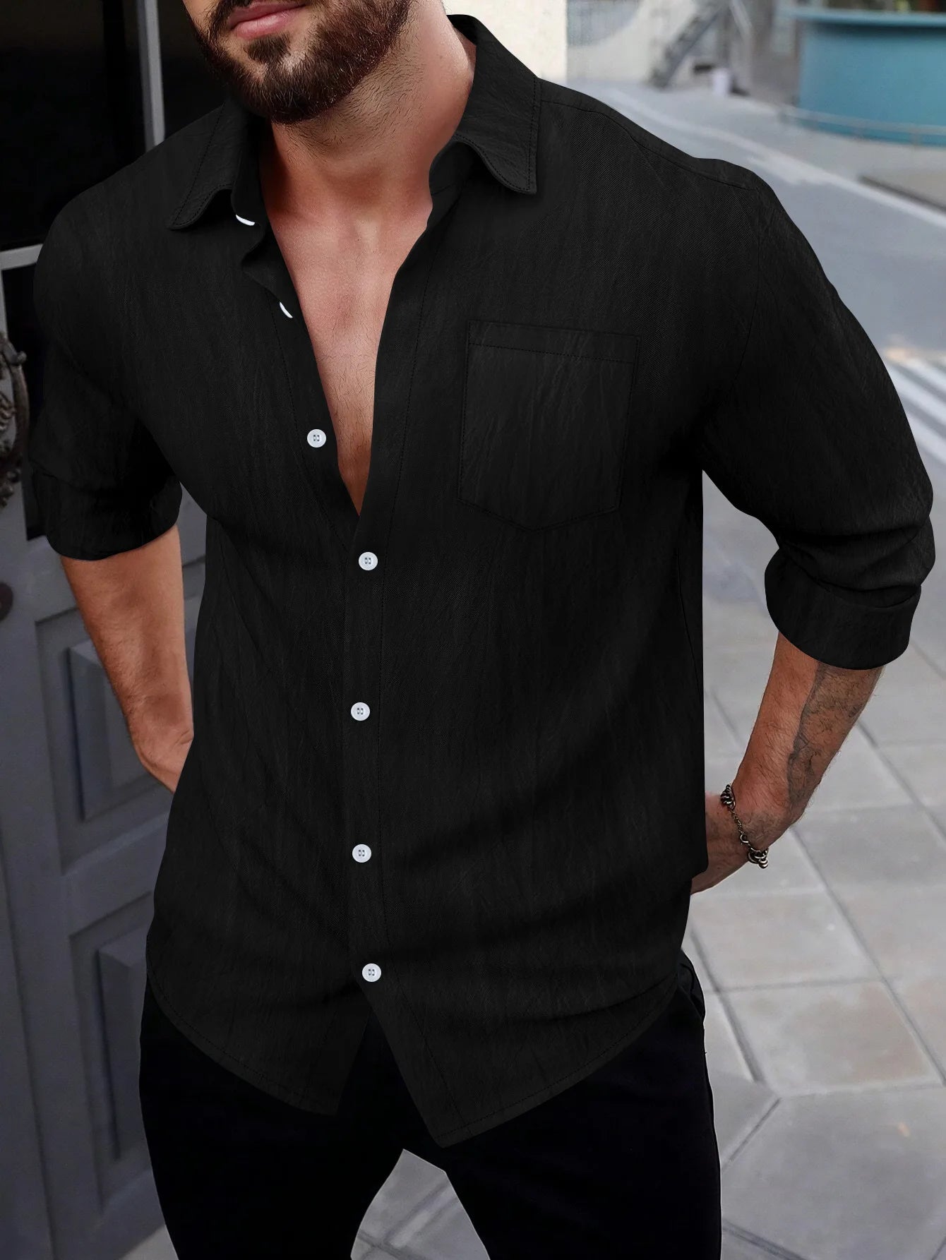 Men’s Linen Button Up Shirt – Casual Summer Beachwear Top