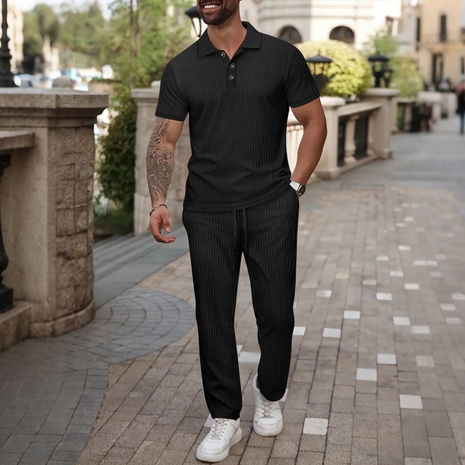 Men’s Polo Shirt and Pants Set – Casual Summer Streetwear Outfit