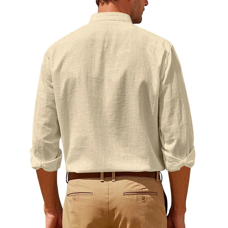 Men’s Linen Long Sleeve Shirt – Casual Button Up with Pocket