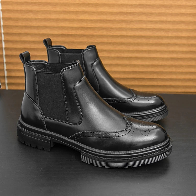 The Eastbourne Men's Smart Brogue Leather Chelsea Boots