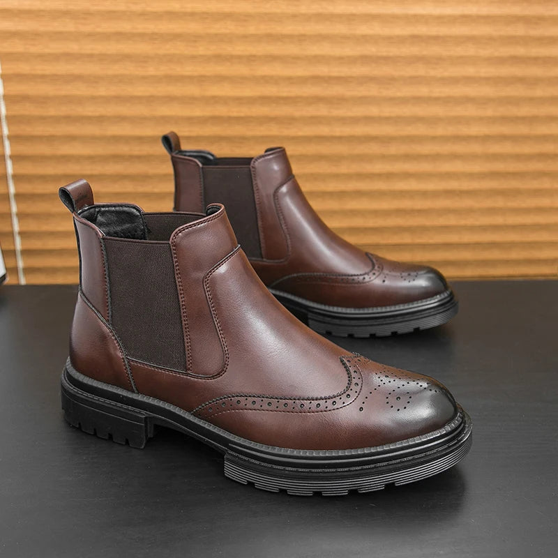 The Eastbourne Men's Smart Brogue Leather Chelsea Boots