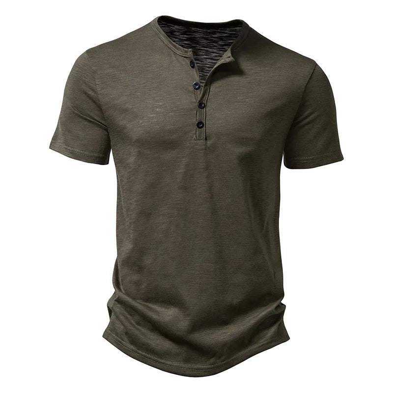 Men’s Henley T-Shirt – Casual Short Sleeve Cotton Button Tee