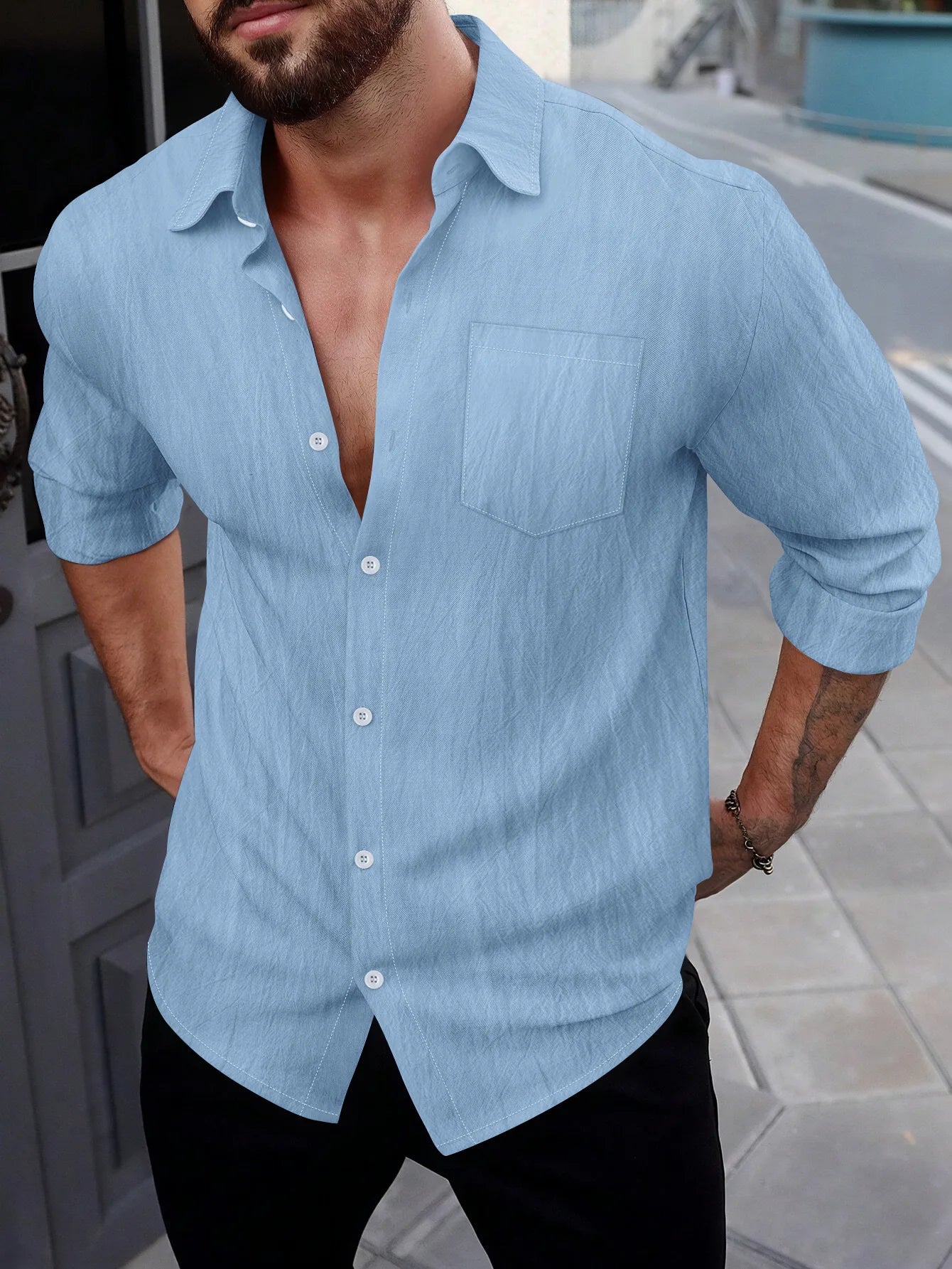 Men’s Linen Button Up Shirt – Casual Summer Beachwear Top