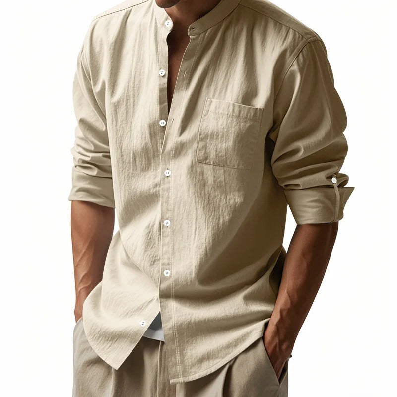 Men’s Cotton Linen Shirt – Casual Long Sleeve Button Down