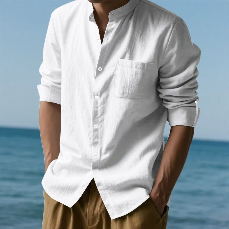 Men’s Cotton Linen Shirt – Casual Long Sleeve Button Down