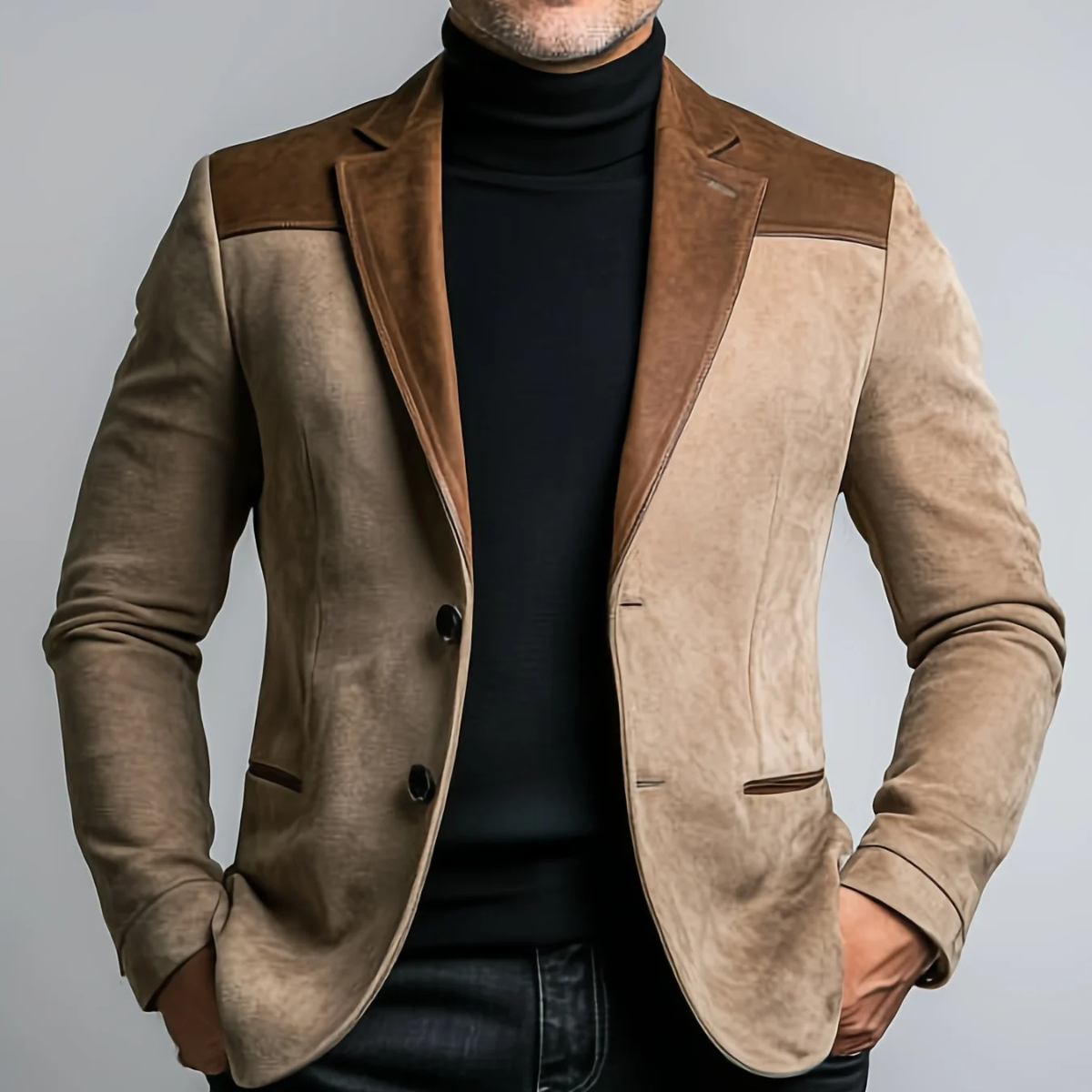 The Gubbio  Men’s Stylish Contrast Patchwork Velvet Blazer Suit