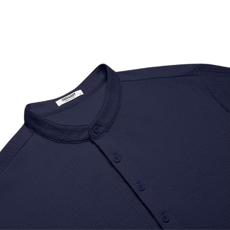 Men’s Casual Textured Henley Shirt – Summer Stand Collar Top