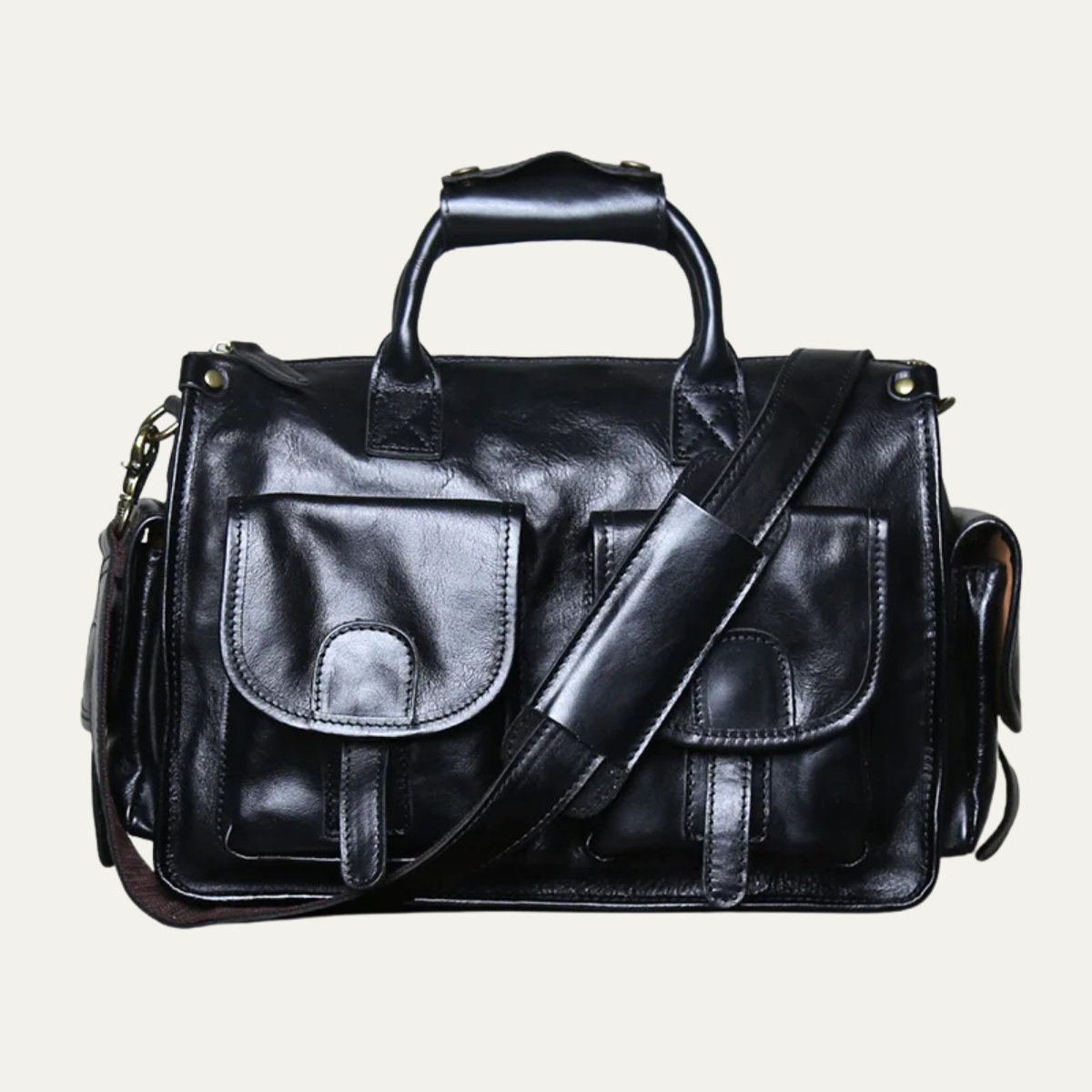 Men’s Vintage Crossbody Genuine Leather Shoulder Bag – Black