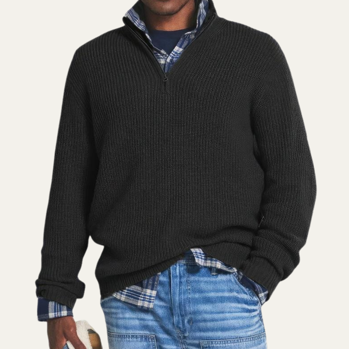 Men's Merino Wool Jumper - Half Zip Knitted Pullover