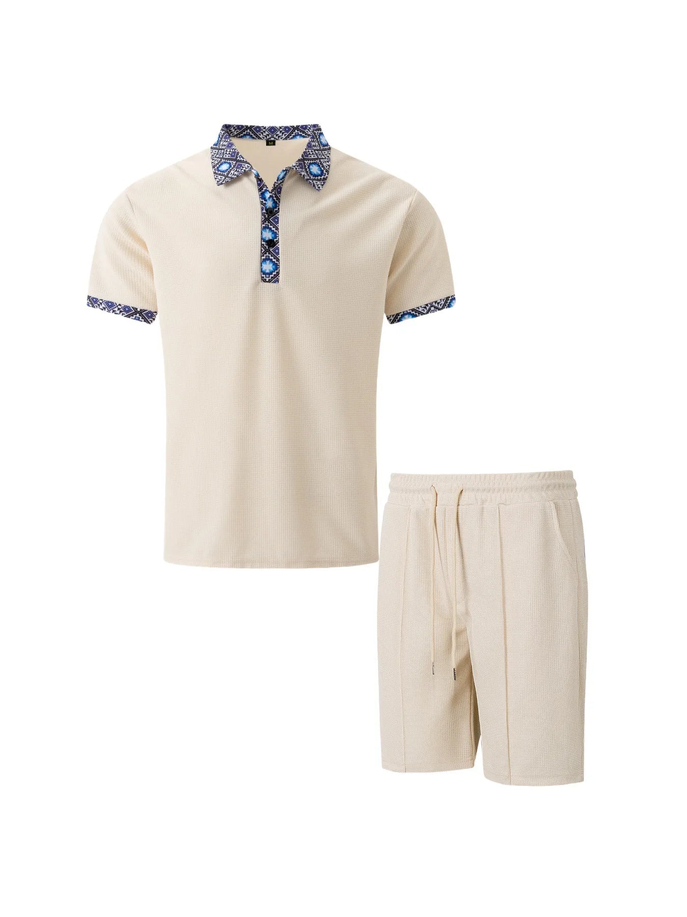 Men’s Printed Collar Polo and Shorts Set – Casual Summer Outfit