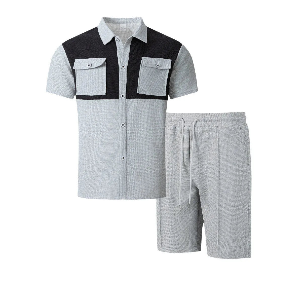 Men’s Two Tone Shirt and Shorts Set – Casual Patchwork Summer Outfit