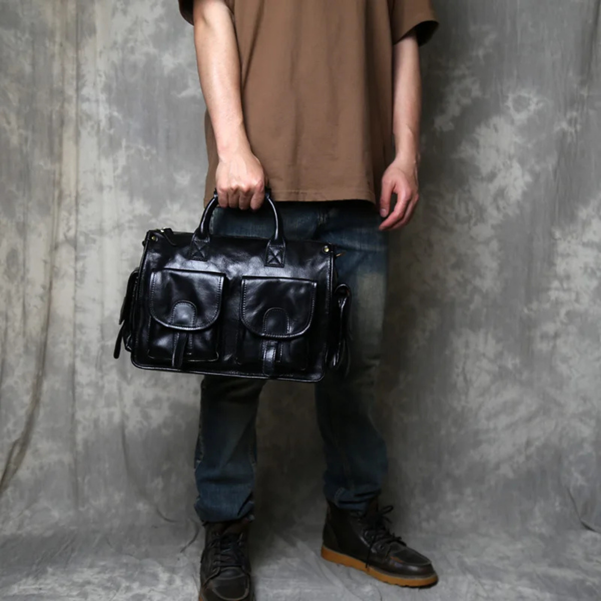 Men’s Vintage Crossbody Genuine Leather Shoulder Bag – Black