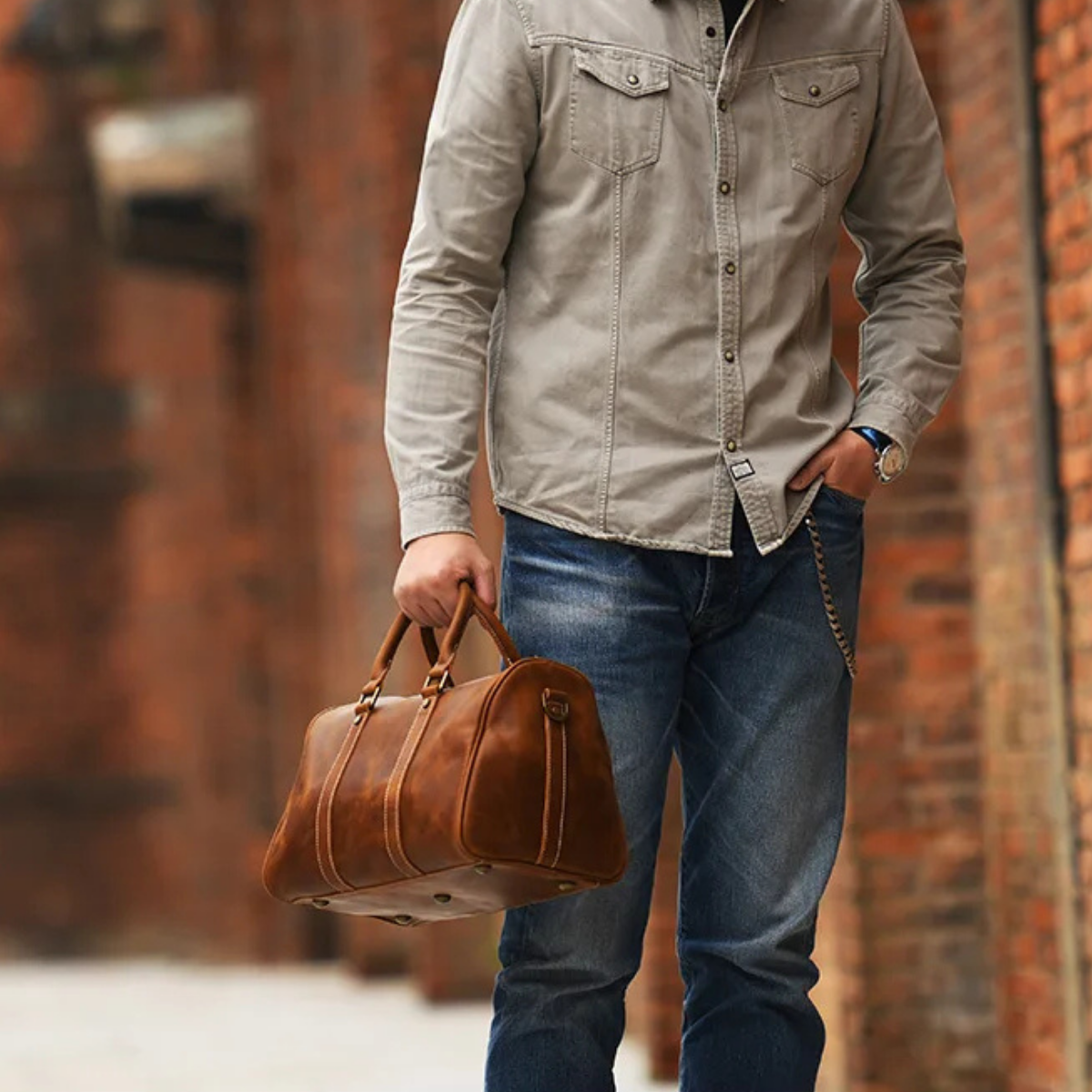 Men’s Vintage Carry On Genuine Leather Travel Duffle Bag