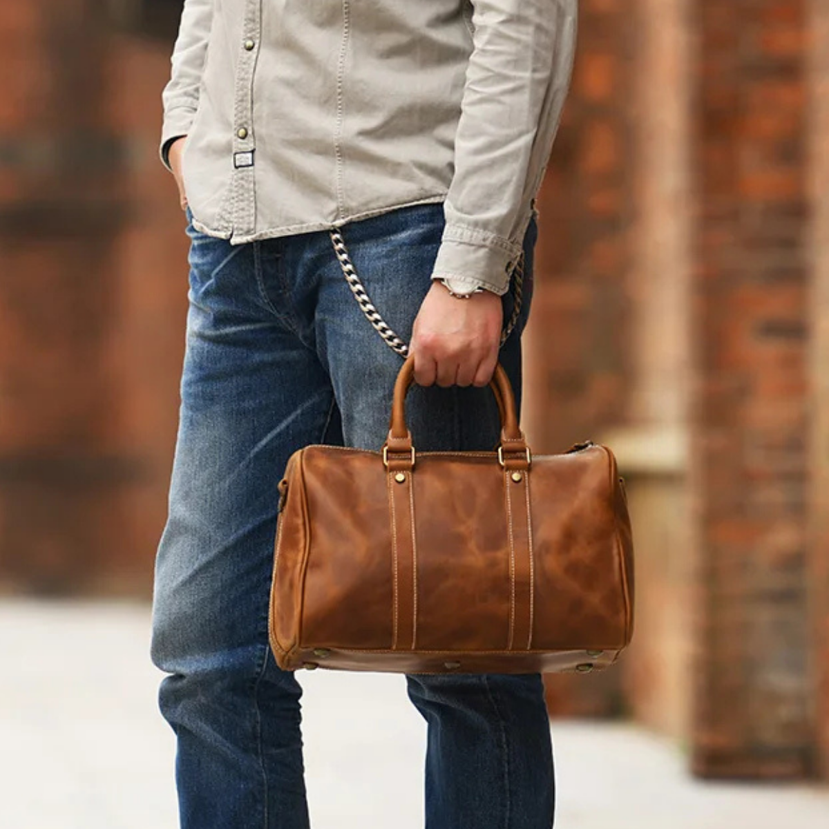 Men’s Retro Weekend Duffle Carry On Leather Luggage