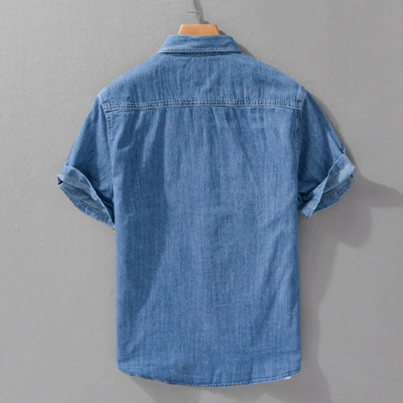 Men’s Short Sleeve Denim Shirt Casual Summer Button Down