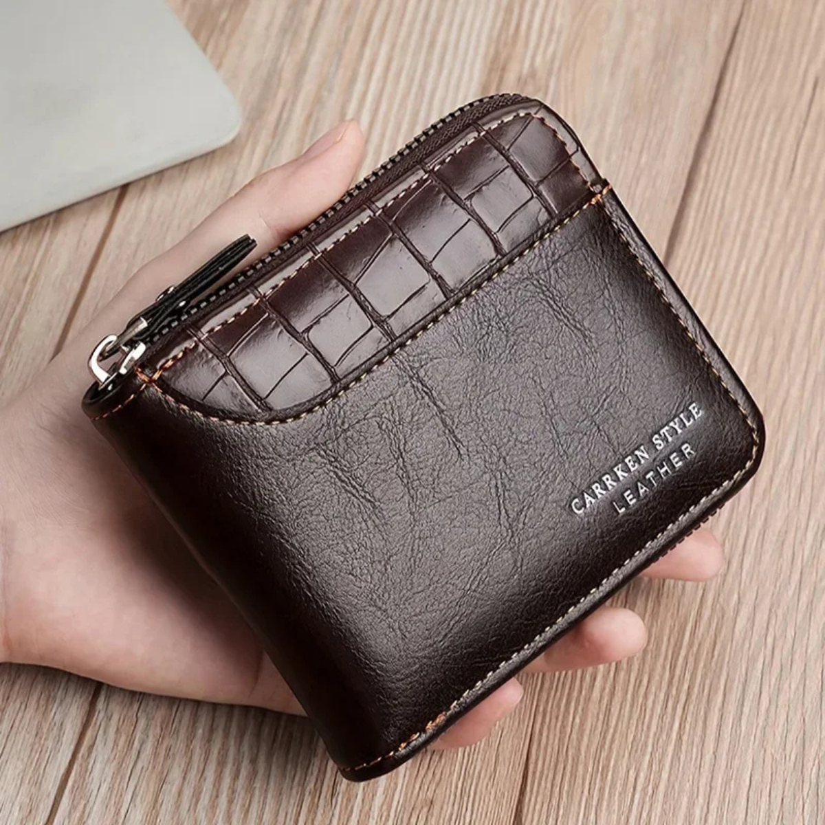 Men’s Leather Zip Wallet – RFID Card Holder with Coin Pocket
