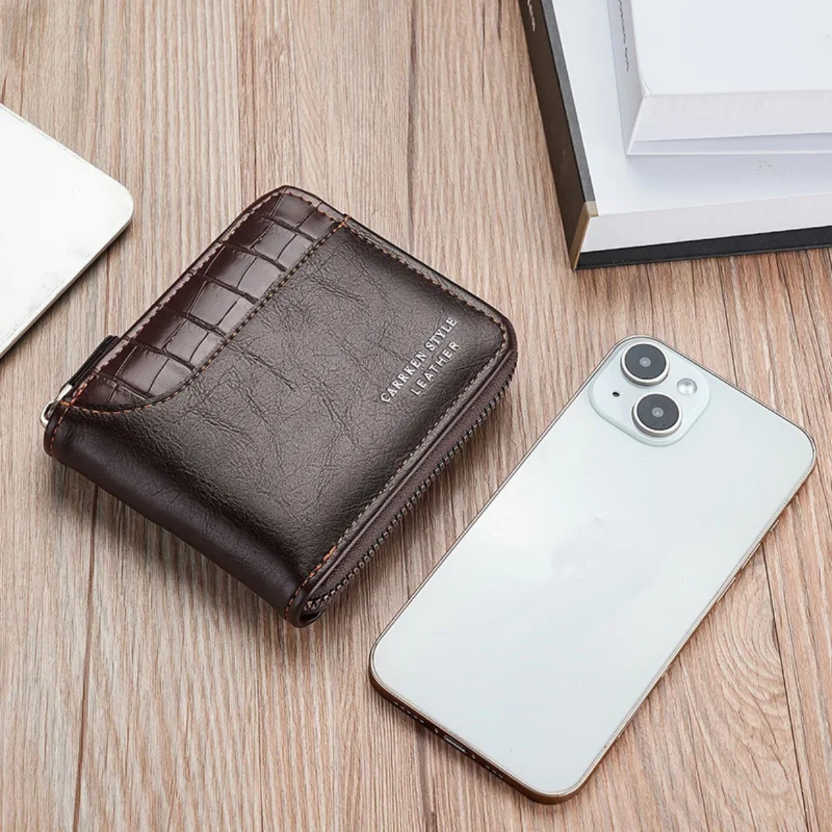 Men’s Leather Zip Wallet – RFID Card Holder with Coin Pocket