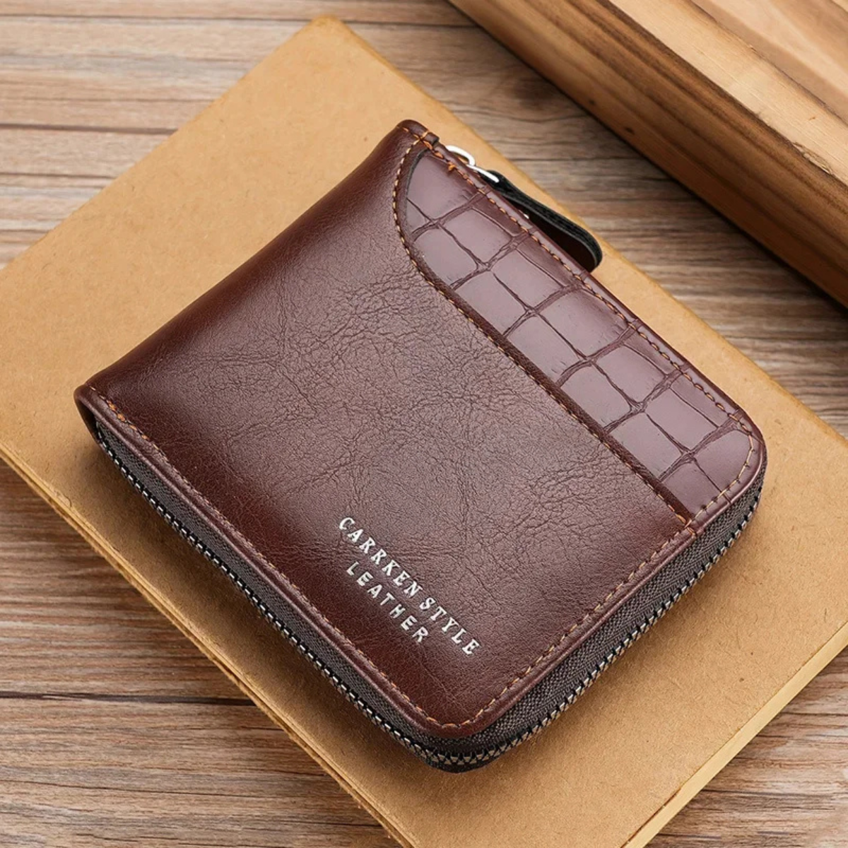 Men’s Leather Zip Wallet – RFID Card Holder with Coin Pocket
