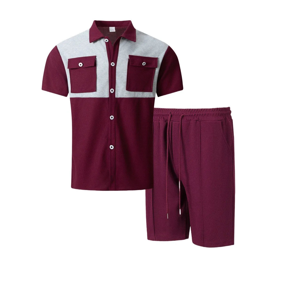 Men’s Two Tone Shirt and Shorts Set – Casual Patchwork Summer Outfit