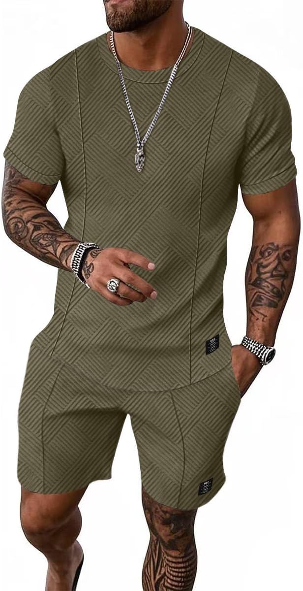 Men’s Beige Two Piece Set – Short Sleeve T Shirt and Shorts