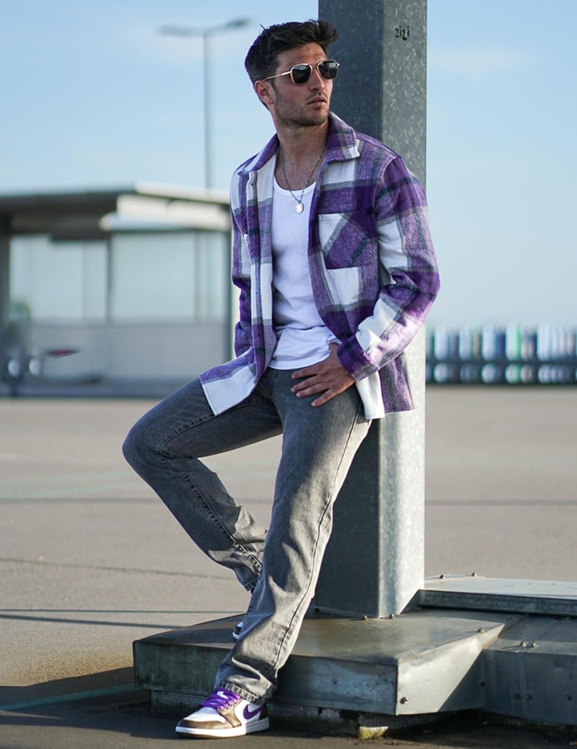 Men’s Plaid Button Up Shirt Jacket – Casual Long Sleeve Checked Overshirt