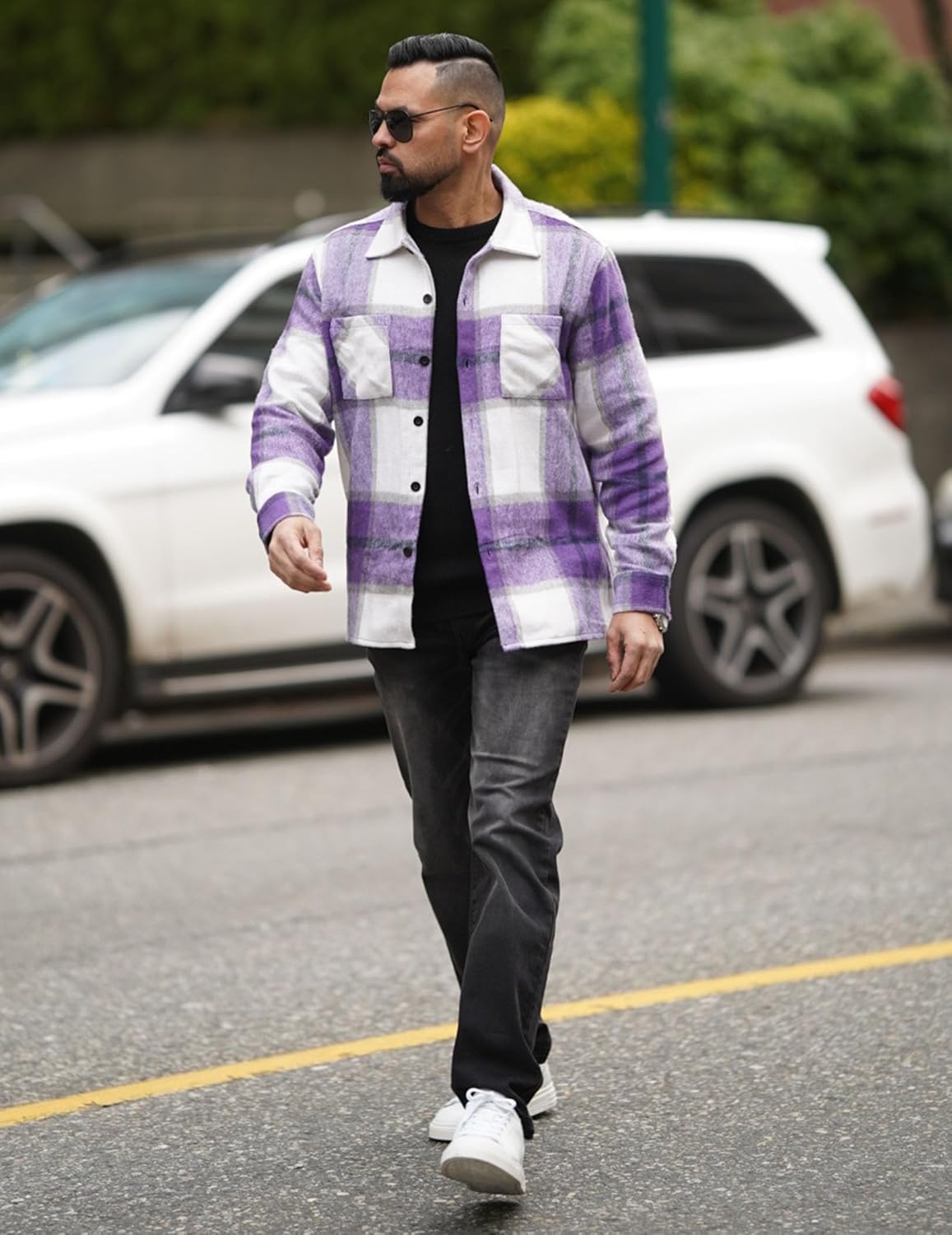 Men’s Plaid Button Up Shirt Jacket – Casual Long Sleeve Checked Overshirt