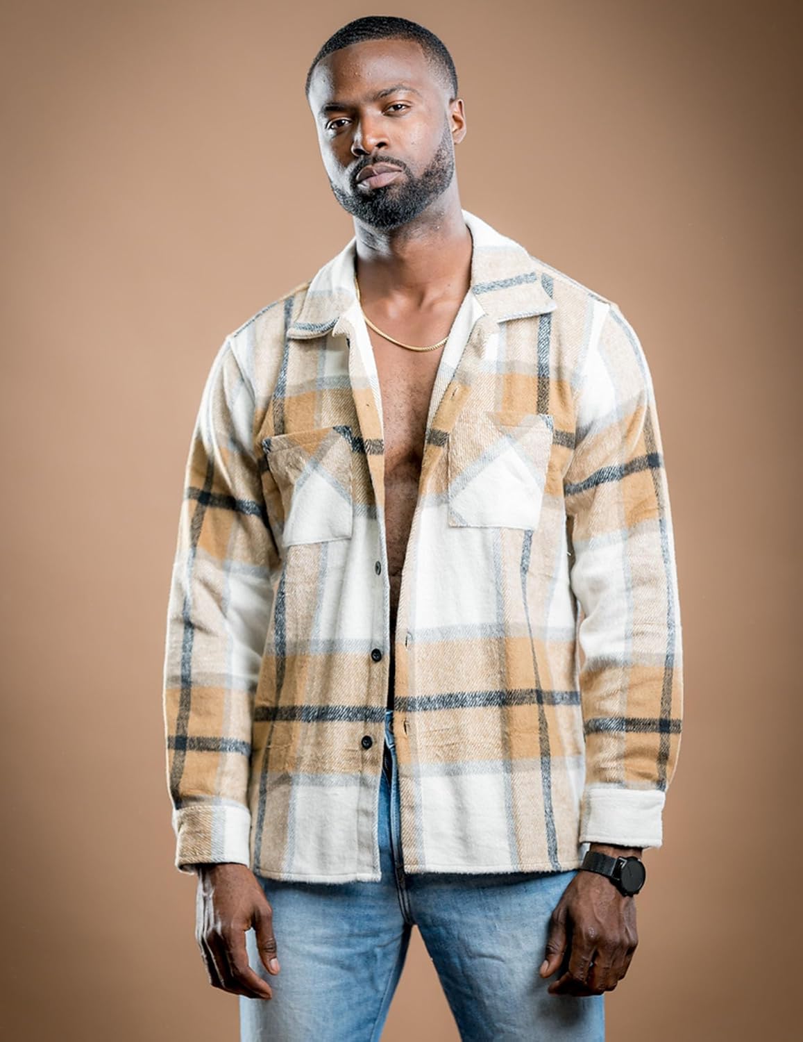 Men’s Plaid Button Up Shirt Jacket – Casual Long Sleeve Checked Overshirt