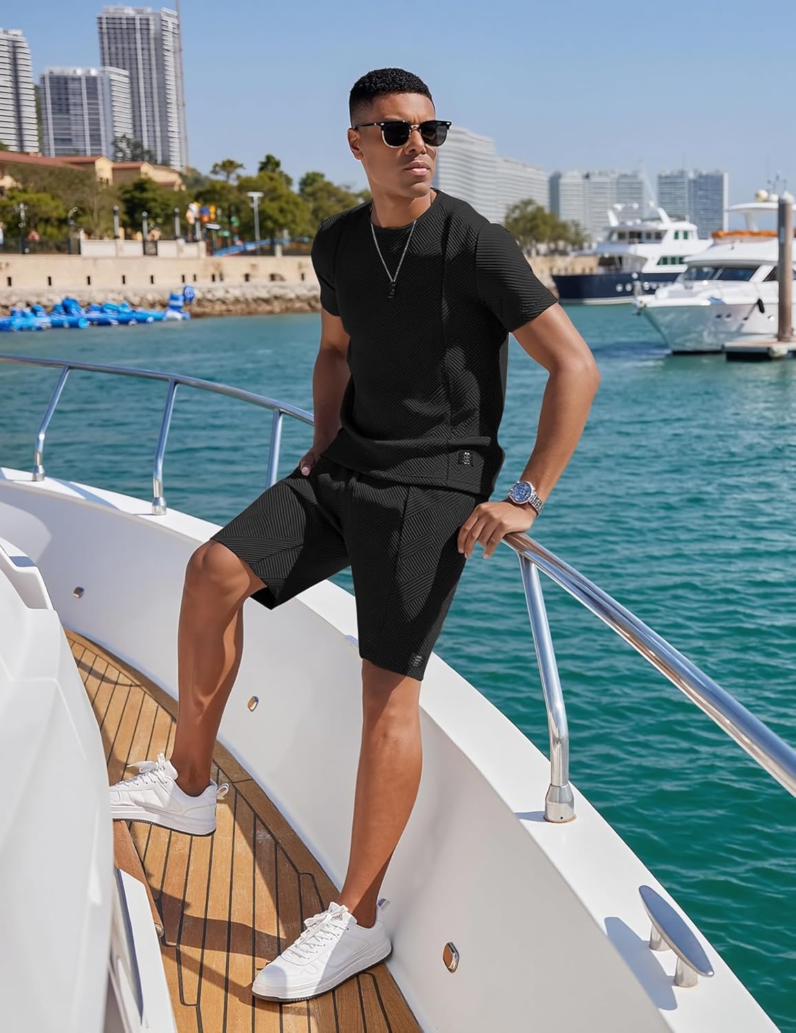 Men’s Beige Two Piece Set – Short Sleeve T Shirt and Shorts