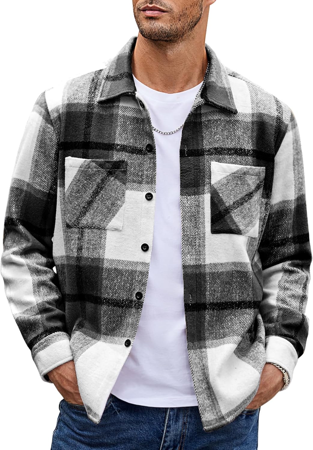 Men’s Plaid Button Up Shirt Jacket – Casual Long Sleeve Checked Overshirt