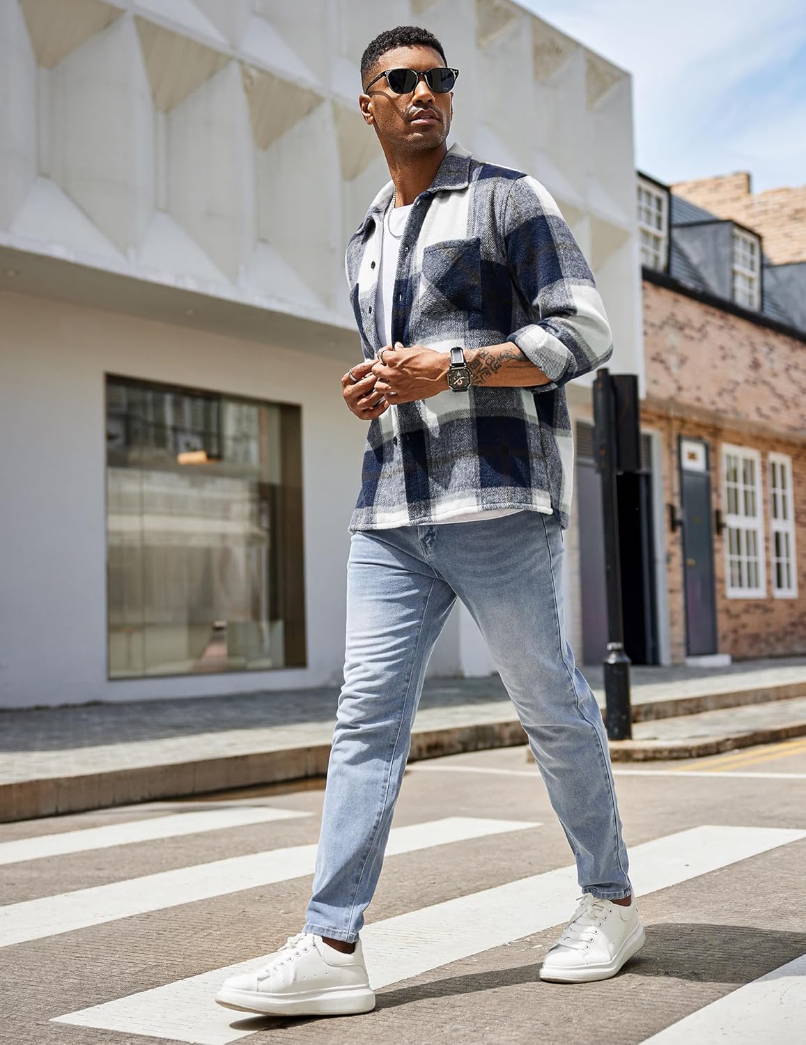 Men’s Plaid Button Up Shirt Jacket – Casual Long Sleeve Checked Overshirt