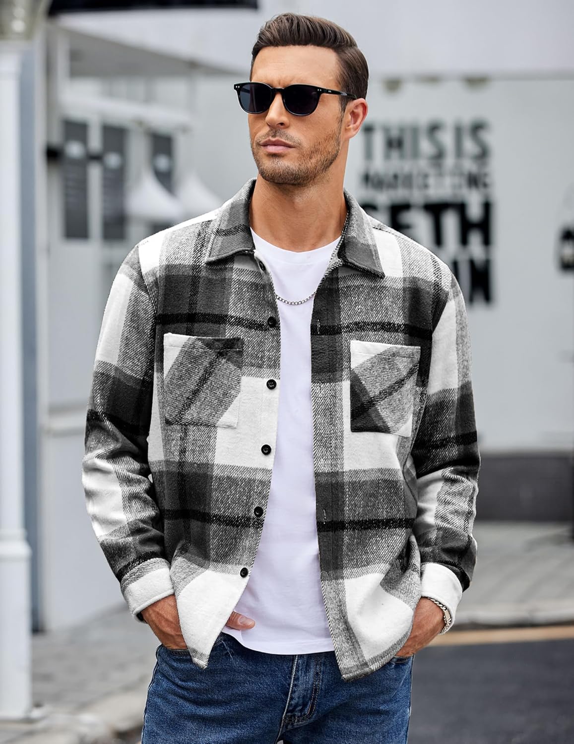 Men’s Plaid Button Up Shirt Jacket – Casual Long Sleeve Checked Overshirt