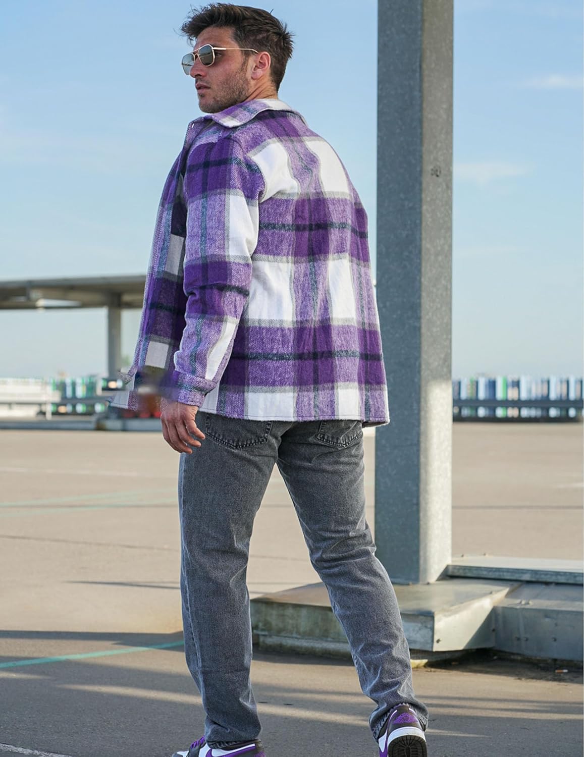 Men’s Plaid Button Up Shirt Jacket – Casual Long Sleeve Checked Overshirt