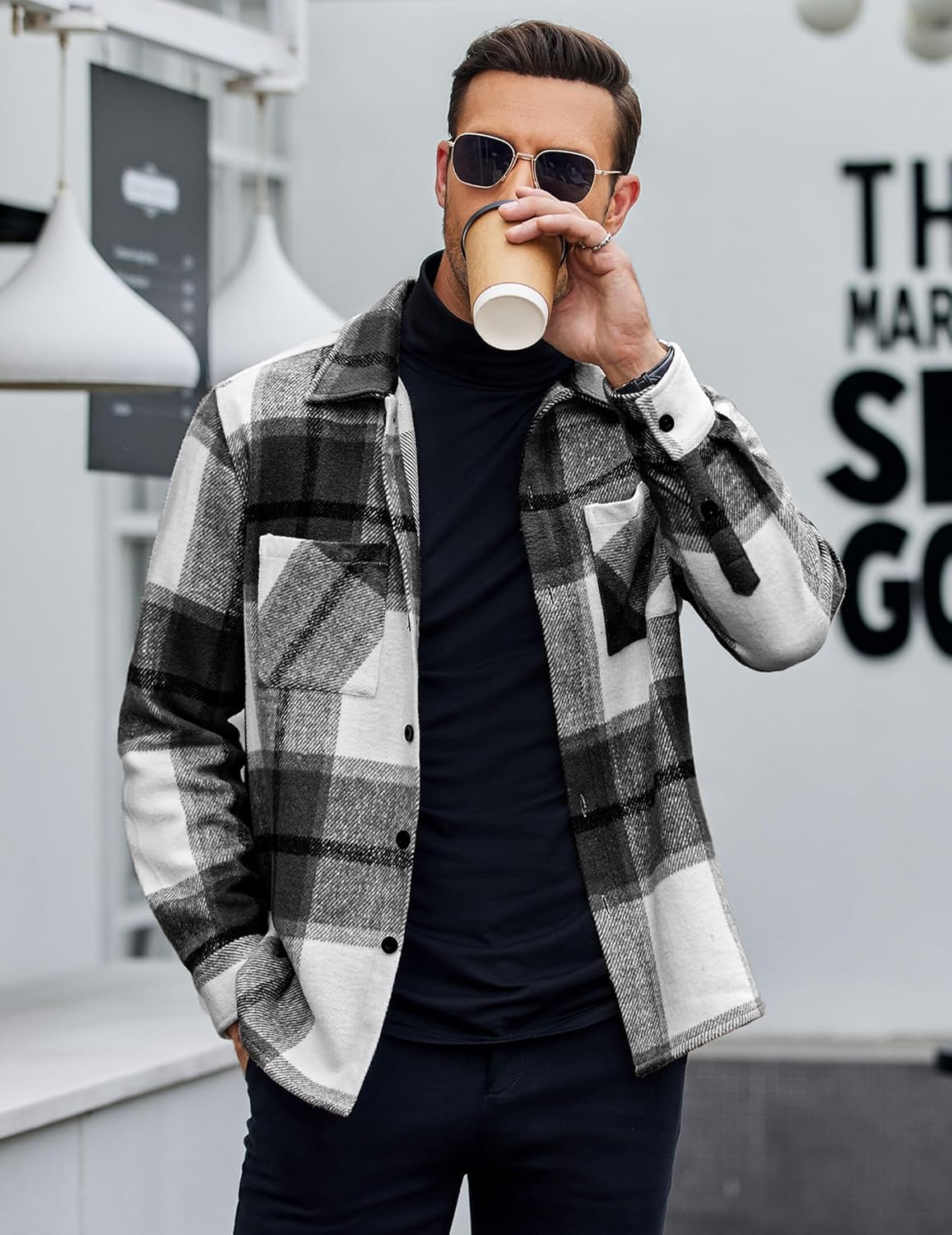 Men’s Plaid Button Up Shirt Jacket – Casual Long Sleeve Checked Overshirt