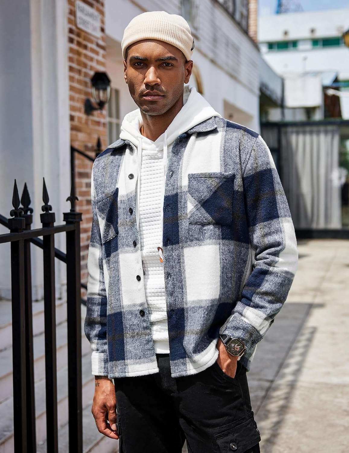 Men’s Plaid Button Up Shirt Jacket – Casual Long Sleeve Checked Overshirt