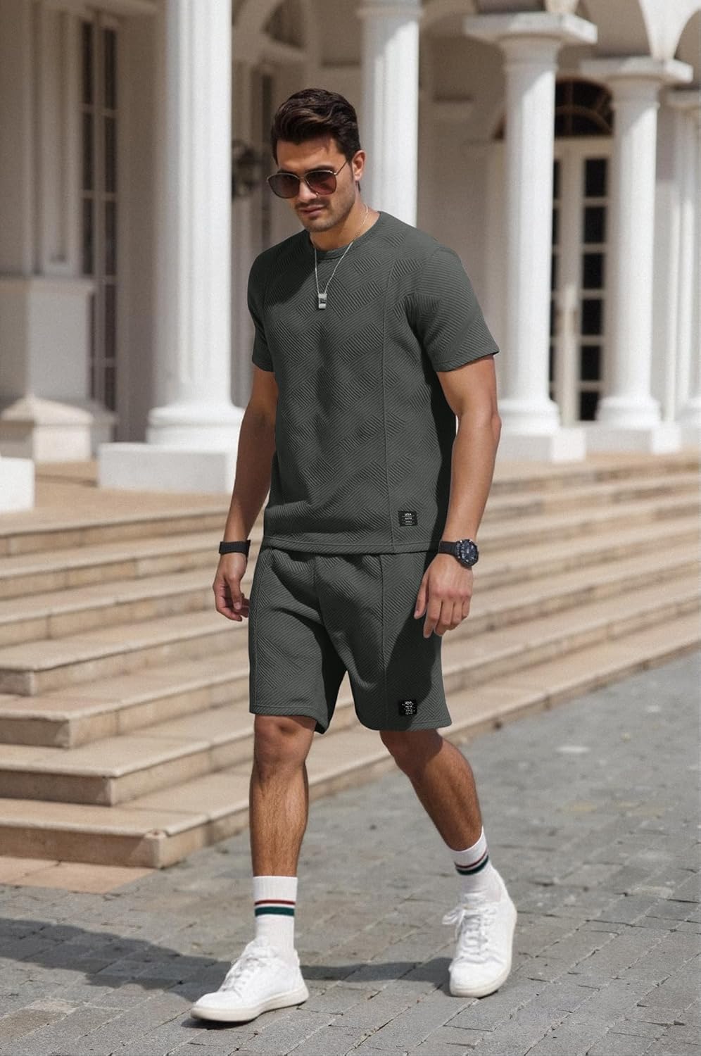Men’s Beige Two Piece Set – Short Sleeve T Shirt and Shorts