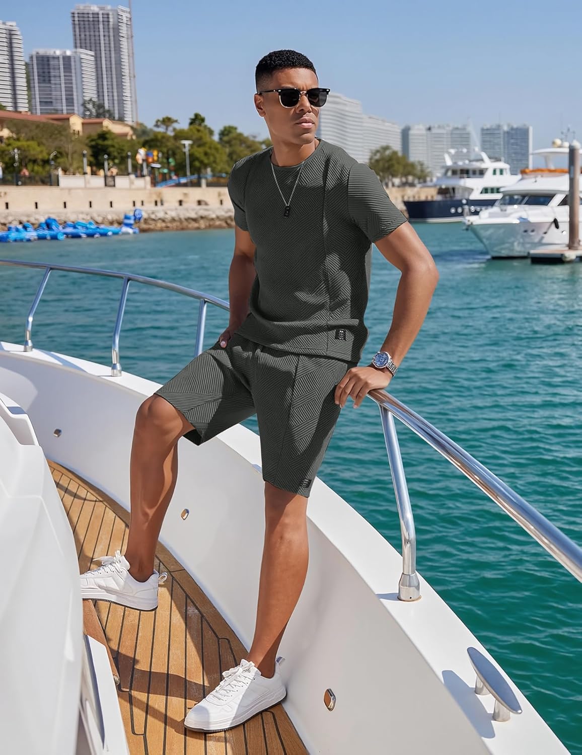 Men’s Beige Two Piece Set – Short Sleeve T Shirt and Shorts