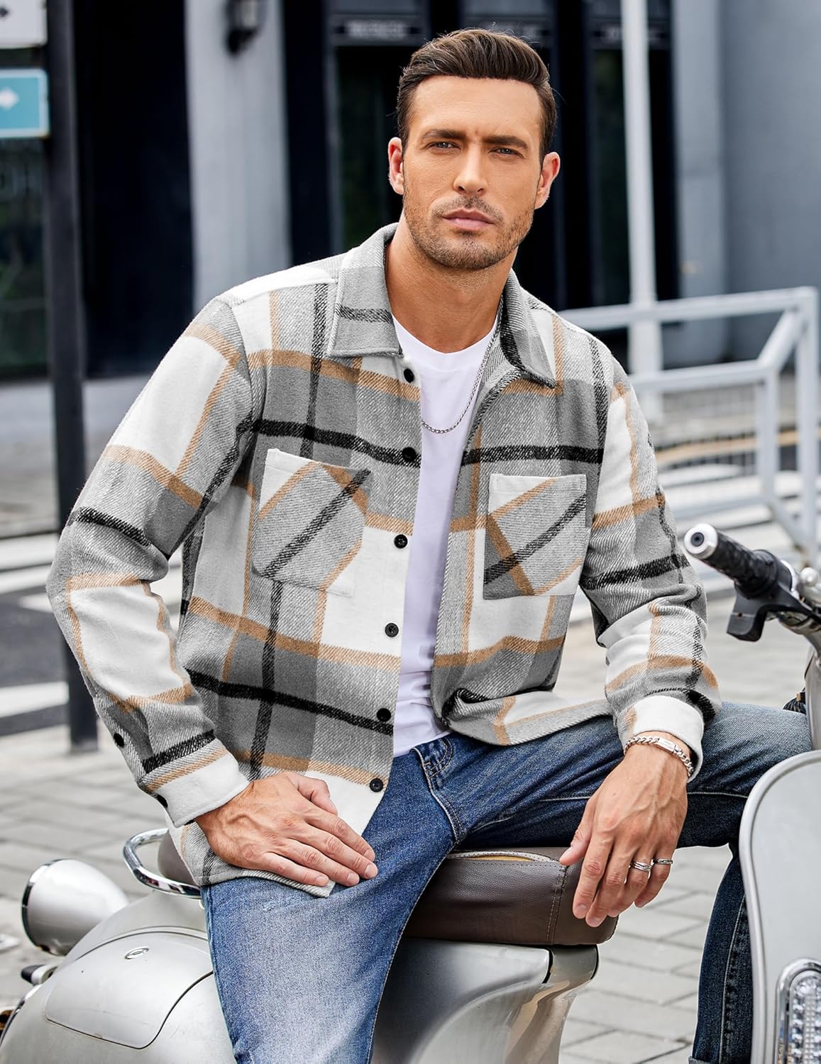 Men’s Plaid Button Up Shirt Jacket – Casual Long Sleeve Checked Overshirt